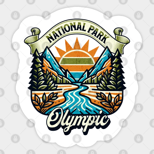 Olympic National Park design Washington Scenic Sunset Hiking Sticker by Pixel Threads 